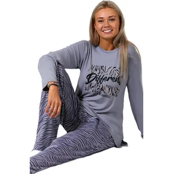 Dámské pyžamo Šedé a černě i béžově pruhované extra jemné pyžamo pro plnoštíhlé ženy - zvířecí vzor 1B1841 šedá 4xl