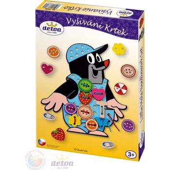 Dřevěná hračka DETOA DŘEVO Vyšívání Krtek (Krteček) set 26 dílků s tkaničkou a knoflíky | AS22