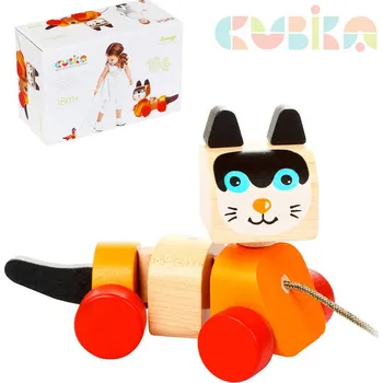 Dřevěná hračka CUBIKA DŘEVO Baby Kočička tahací na kolečkách *DŘEVĚNÉ HRAČKY* | 528203