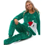 Zelené pyžamo extra teplé huňaté pro ženy či dívky s ledním medvědem a sněhové vločky - Vánoční 1Z1578 zelená s