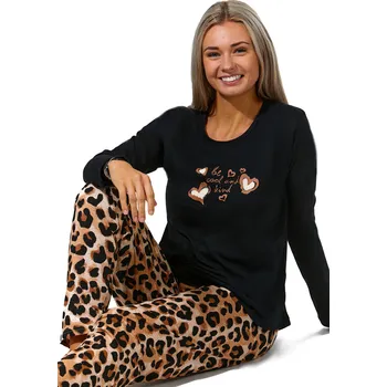 Dámské pyžamo Černé i hnědé s tygřím vzorem pyžamo pro plnoštíhlé ženy 5XL -7XL se srdíčky 1B1874 černá 7xl