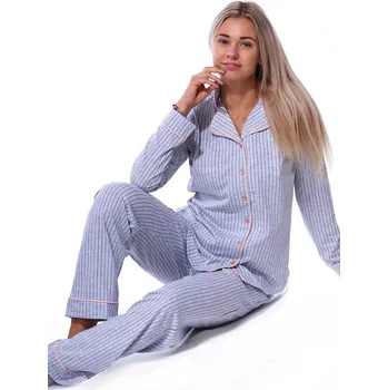 Dámské pyžamo Šedé pruhované elegantní pyžamo celopropínací pro ženy či dívky 1B2168 šedá xl