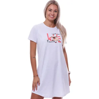 Dámská noční košile Šedá noční košilka s krátkými rukávy pro ženy či dívky miluji pejska 1C3832 šedá s