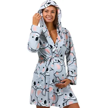 Dámské pyžamo Šedý dámský teploučký župan s koalou grafity na kojení do porodnice 1Z1419 šedá l