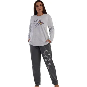 Dámské noční prádlo Šedé luxusní hřejivé pyžamo pro plnoštíhlé ženy s motýlky, Život ve stylu 1B1875 šedá 4xl
