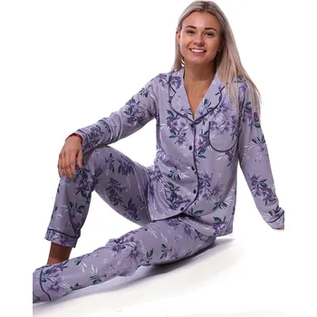 Dámské pyžamo Fialové květované elegantní pyžamo celopropínací pro ženy či dívky 1B2114 fialová s