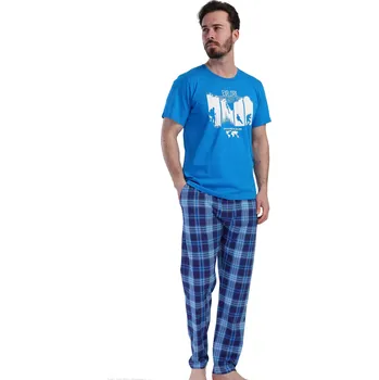 Pánské pyžamo Modré a kárované pyžamo pro plnoštíhlé muže, horská EXPEDICE 1P1676 modrá 2xl