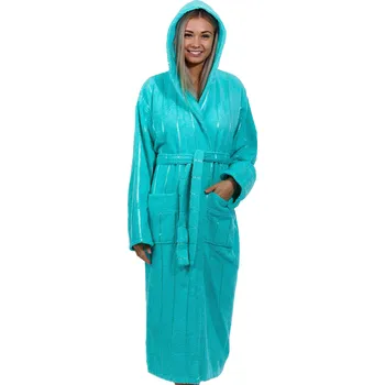 Dámský župan Zelený pruhovaný luxusní dlouhý župan pro ženu z extra froté 1ZF3011 zelená xxl