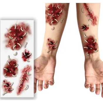 Karnevalový kostým GuircaZranění s červy na Halloween - nalepovací tetování