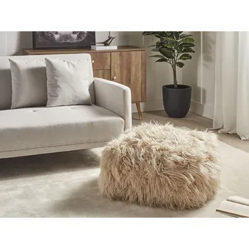 Taburet Puf béžový umělá kožešina EPS polystyrenová výplň čtvercový taburet sezení boho moderní styl Beliani