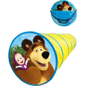 Dětský stan BINO Prolézačka Máša a Medvěd 180x48cm tunel prolézací žlutý | 224228