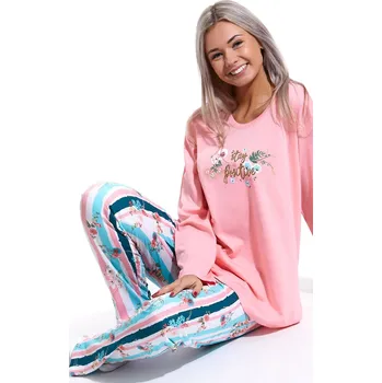 Dámské pyžamo Růžové květované pyžamo dámské, Stay positive 1B1627 růžová 2xl