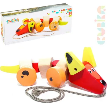 Dřevěná hračka CUBIKA DŘEVO Baby Pejsek tahací na kolečkách *DŘEVĚNÉ HRAČKY* | 444749