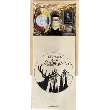 Dárkový potravinový koš Dárková dřevěná bedna malá – Les volá a já musím jít