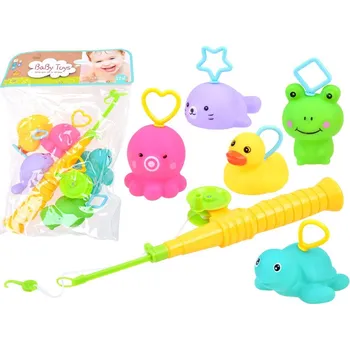 Hračka pro nejmenší RKToys Gumová zvířátka do vany s rybářským prutem 6 ks