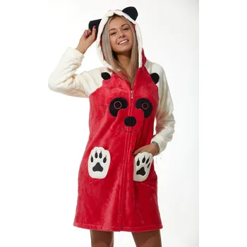 Dámské noční prádlo Župan dámský huňatý na zip Medvídek 1Z1066 červená s