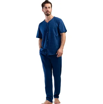 Pánské pyžamo Modré pruhované pyžamo pro muže celopropínací na knoflíky 1P1698 modrá xxl
