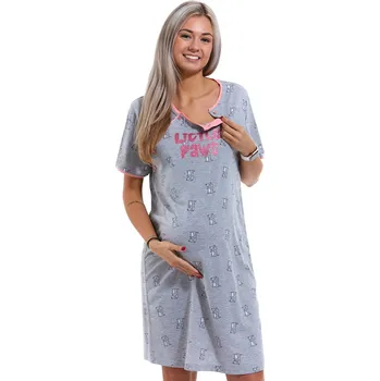 Dámské noční prádlo Psí šedo a růžová kojící a těhotenská košilka, Malé tlapky 1C3126 šedá xl