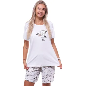 Dámské pyžamo Šedé i hnědé pyžamo pro plnoštíhlé ženy či dívky s krátkou nohavicí s kytkou 1B1960 šedá 3xl