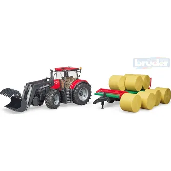 BRUDER 03198 Set traktor CASE IH Optum 300 CVX + čelní nakladač a přepravník balíků | 31