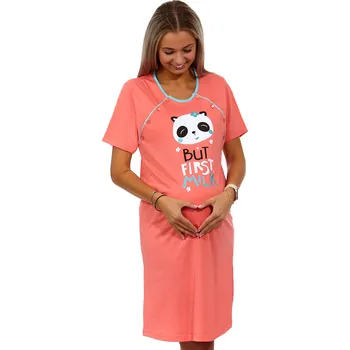 Dámské noční prádlo Meruňková kojící a těhotenská košilka na knoflíky BUT FIRST MILK s Pandou 1C3208 oranžová s