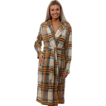 Dámský župan Hnědo béžový károvaný dámský teploučký župan do porodnice na kojení 1Z1315 hnědá m