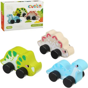 Dřevěná hračka CUBIKA DŘEVO Baby veselí dinosauři zvířátko na kolečkách set 3ks | 528203