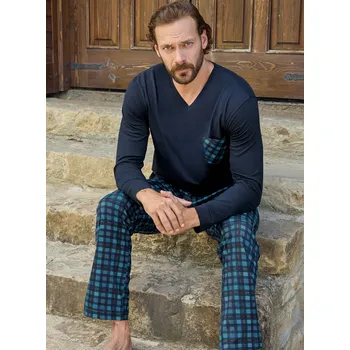 Pánské pyžamo Modré i azurově a tyrkysově kárované pyžamo pro muže HÉFAISTOS 1P1602 modrá m