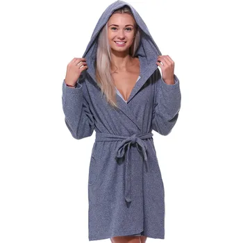 Dámský župan Šedý bavlněný hřejivý župan s kapucí pro ženy i dívky luxusní jemný tečkovaný vzor 1TB0052 šedá xxl