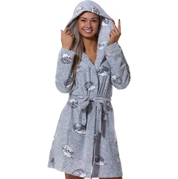 Dámský župan Šedý melírový dámský teploučký župan, Ježci a srdíčka 1Z1297 šedá xxl