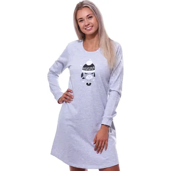 Dámská noční košile Šedá bavlněná teplá noční košilka s dlouhými rukávy pro ženy či dívky zimní ptáček 1TB0028 šedá xl