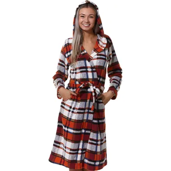 Dámské pyžamo Dlouhý dámský župan tepločký károvaný na kojení 1Z1244 oranžová s