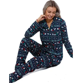 Dámské pyžamo Modré zelené, červené i šedé elegantní celopropínací pyžamo pro ženy VÁNOČNÍ NADÍLKA 1B1896 modrá l