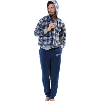 Pánské pyžamo Extra TEPLÉ pánské pyžamo s kapucí na zip 1Z1292 modrá l