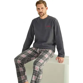 Pánské pyžamo Šedé i červeně kárované HŘEJIVÉ pánské pyžamo the ONLY WAY - jediná možnost 1Z1580 šedá m
