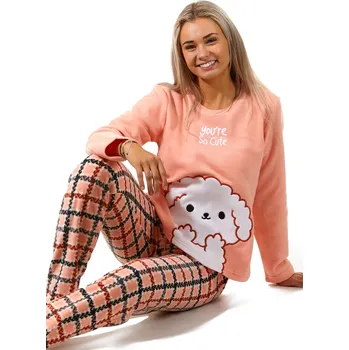 Dámské pyžamo Meruňkové a mřížkované luxusní hřejivé dámské pyžamo ROZTOMILÝ PEJSEK 1Z1407 vzorovaná xl