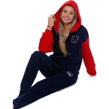 Dámské pyžamo Červené i modré luxusní hřejivé pyžamo s kapucí pro ženy i dívky MEDVÍDEK 1z1618 červená xxl