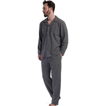 Pánské pyžamo Pánské pyžamo, hřejivé, šedé elegantní celopropínací na knoflíky s límečkem 1TB0044 šedá m