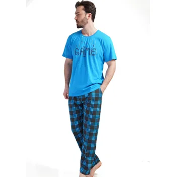 Pánské pyžamo Modré kárované pyžamo pro plnoštíhlé muže GAME 1P1766 modrá 4xl
