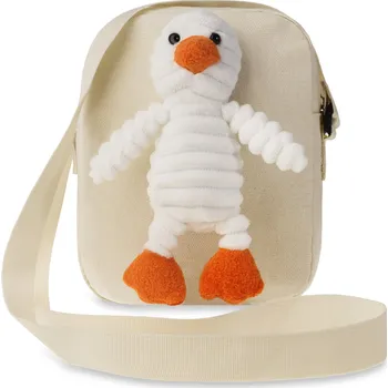 Kabelka Lehká dětská listonoška taška plátěná kabelka s plyšovou kačenkou - béžová 5902734959485