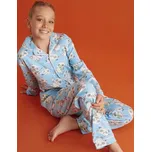 Azurové klasické bavlněné dívčí pyžamo celo propínací - Panda 1F0805 modrá 128-9-let