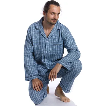 Pánské pyžamo Teplé modré flanelové pyžamo pro muže klasické 1PF0052 modrá xxl