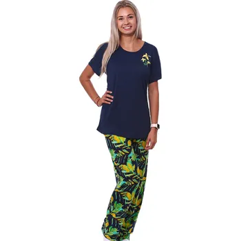 Dámské pyžamo Modro zelené pyžamo pro plnoštíhlé ženy či dívky žluté květy 1B1948 modrá 4xl