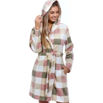 Dámský župan Starorůžový, khaki i béžový kostkovaný dámský teploučký župan 1Z1651 růžová l