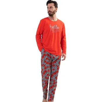 Pánské pyžamo Červeno šedé pyžamo pro muže, Plyšový medvídci Hello 1P1428 červená s