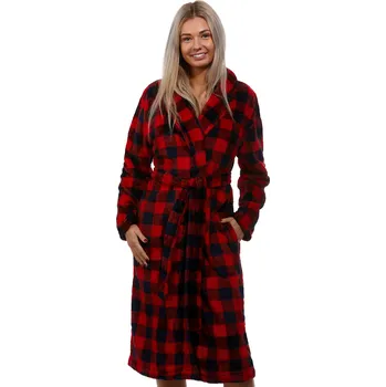 Dámský župan Červený i modře kostkovaný extra teplý huňatý župan pro ženy či dívky 1Z1511 červená l