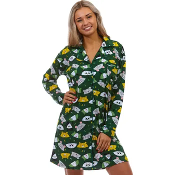 Dámská noční košile Zelená elegantní noční košilka pro ženy celopropínací s límečkem CLAUDIE 1C3463 zelená m