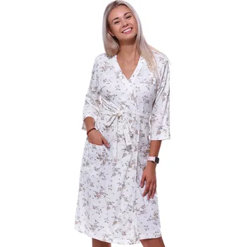 Dámský župan Bílý hnědý i béžový květovaný lehký dámský župan 1G0565 bílá l