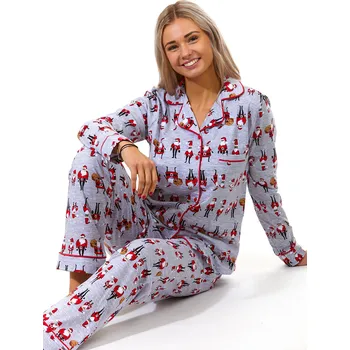 Dámské pyžamo Šedé i červené pyžamo na kojení celopropínací Vánoční Santa Claus 1B1870 šedá s