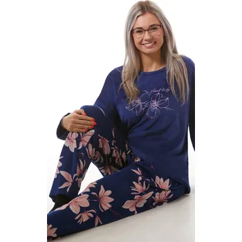 Dámské pyžamo Luxusní dámské pyžamo Květy - plyš 1B1425 modrá 4xl